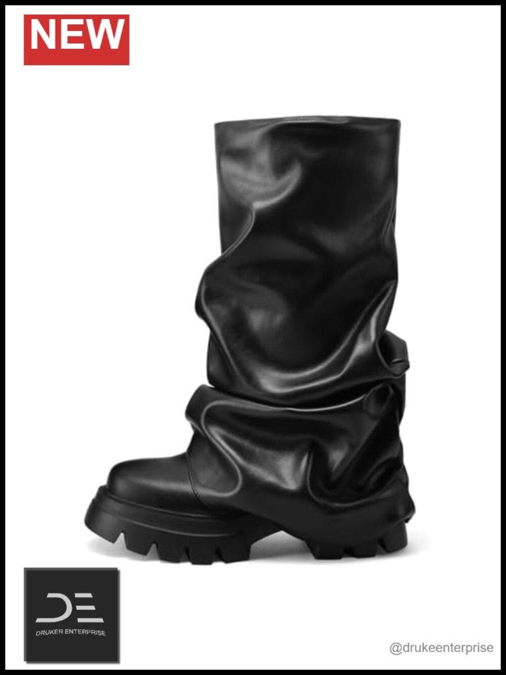 Women's Slouchy Fold Over Mid Calf Boots Chunky Platform Heel Pull On